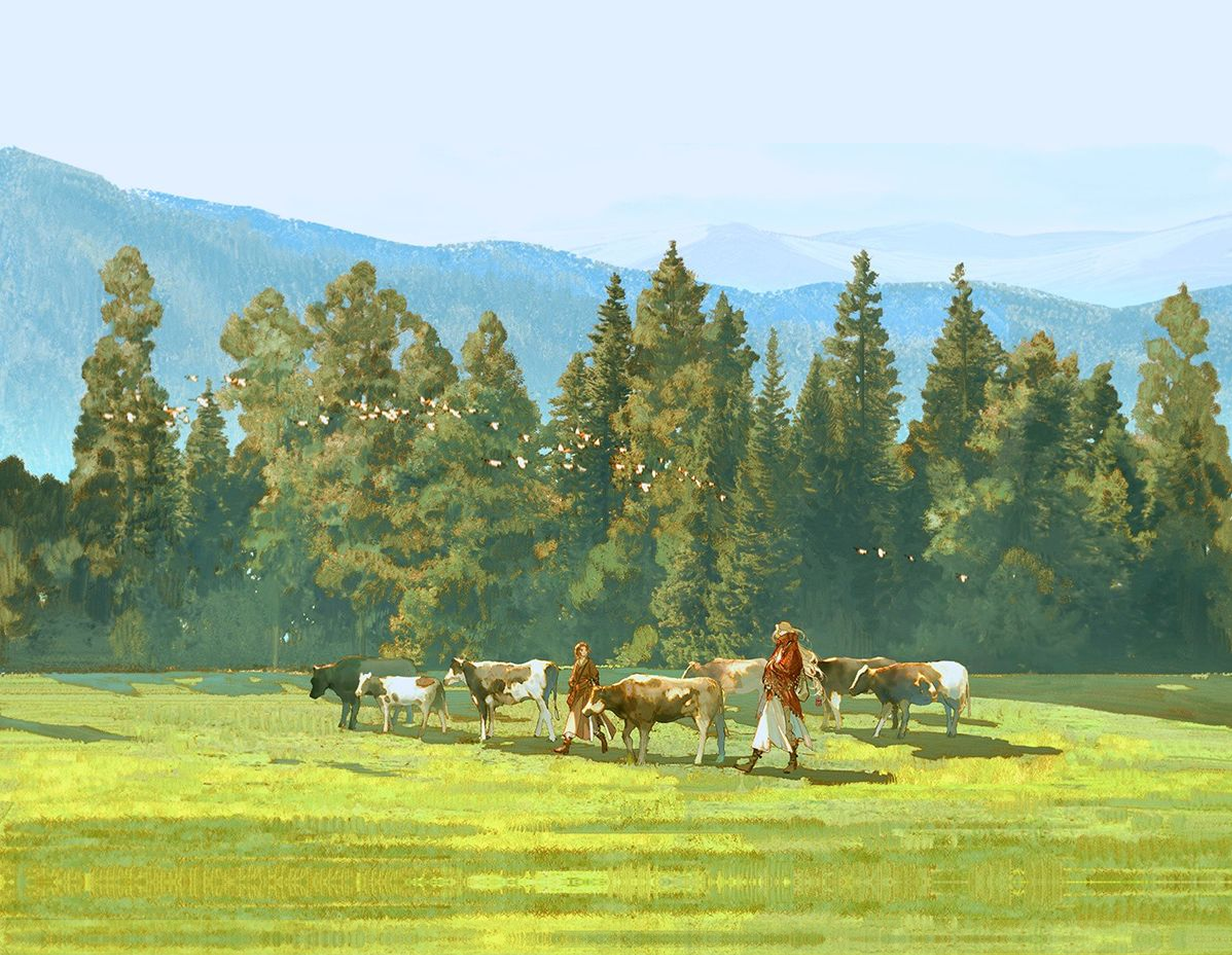 Pastoral Renaissance landscape with shepherds and cattle