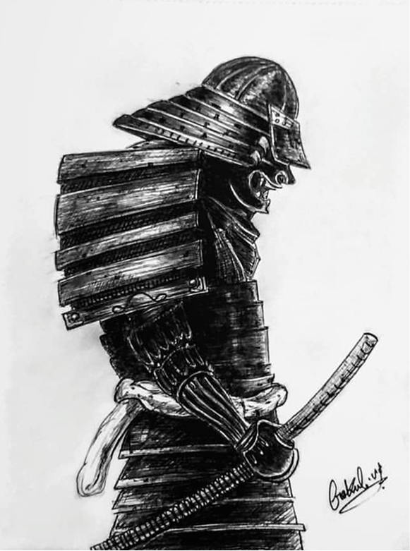 Samurai rough pen sketch